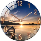 12-inch round silent wall clock with glass frame and modern nautical design
