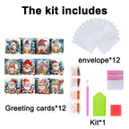 Diamond painting Christmas cards DIY set, 12 pieces, Santa Claus theme