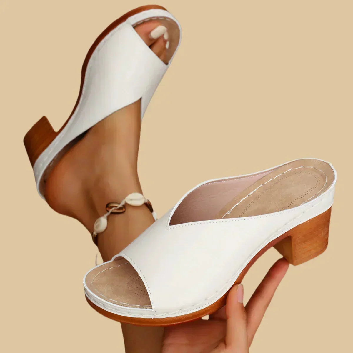 Women orthopedic sandals thick block heel with buckle closure in multiple colors