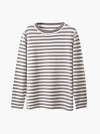 Striped knit sweater women's relaxed fit round neck long sleeve