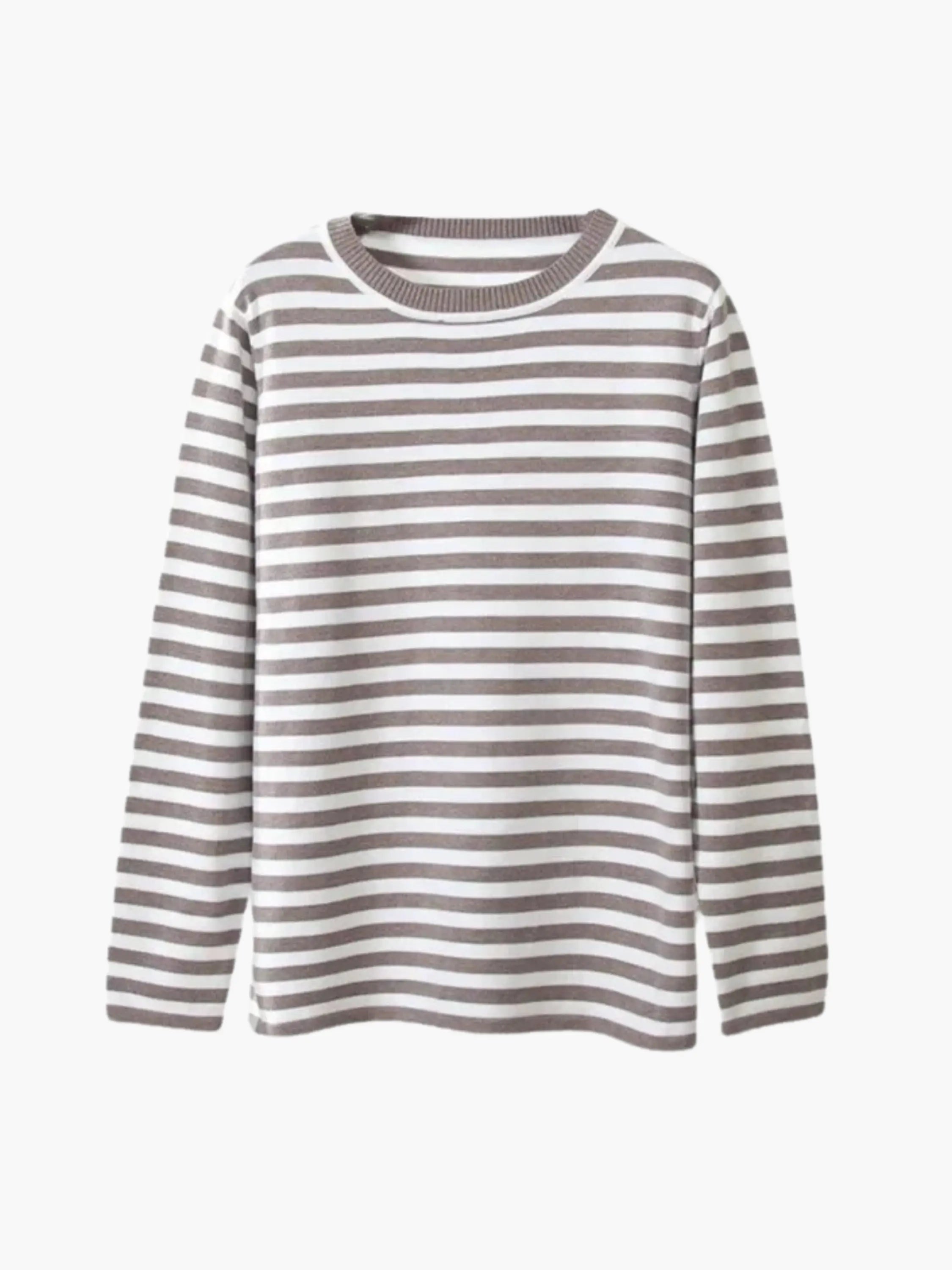 Striped knit sweater women's relaxed fit round neck long sleeve