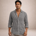 Men's linen shirt casual breathable long sleeve open collar