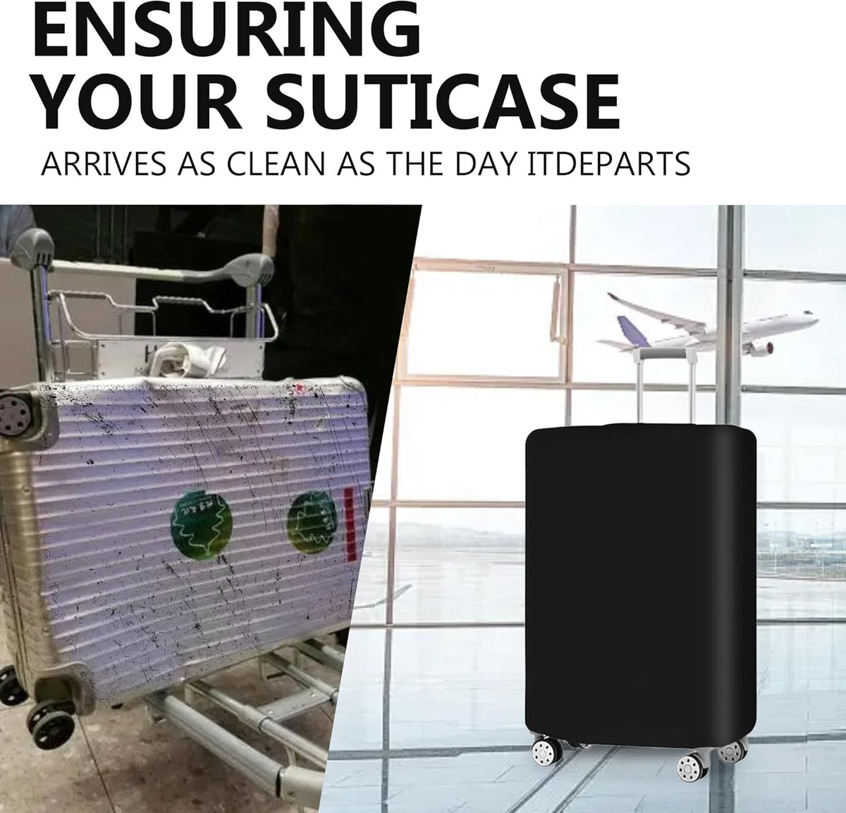 3-piece black stretchable luggage cover set, anti-tear and dustproof, sizes S M L