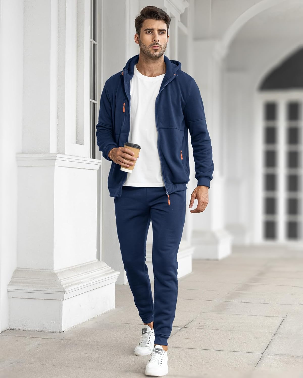 Men's tracksuit set slim fit, lightweight breathable pullover and trousers, casual sporty