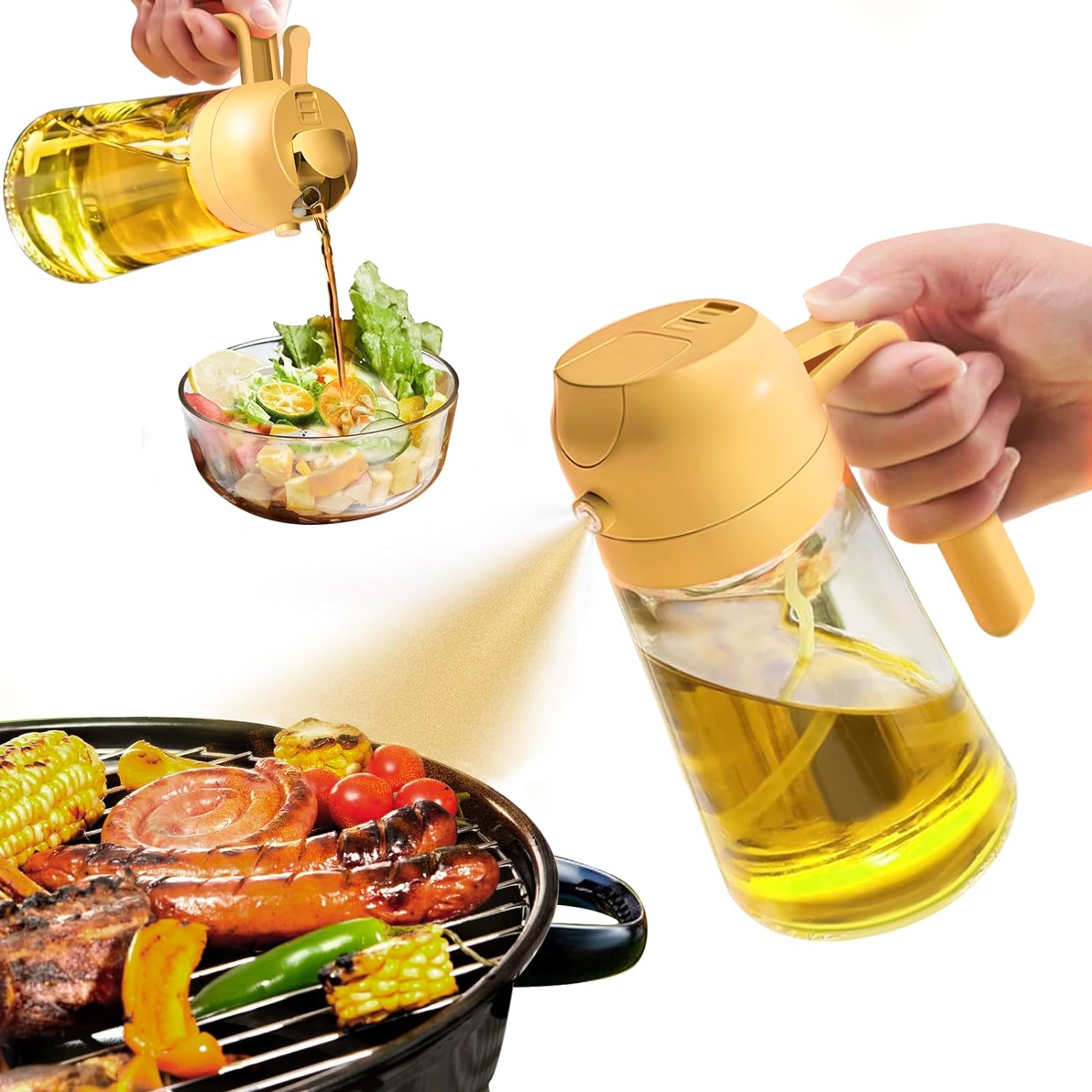 Olive oil sprayer bottle 2-in-1 spray and pour 470mL food-grade glass