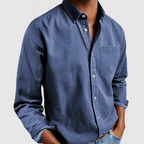 Men casual long sleeve button up shirt with lapel collar