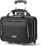 Rolling laptop bag 15.6 inch black, 3 compartments, flight-approved carry-on with wheels