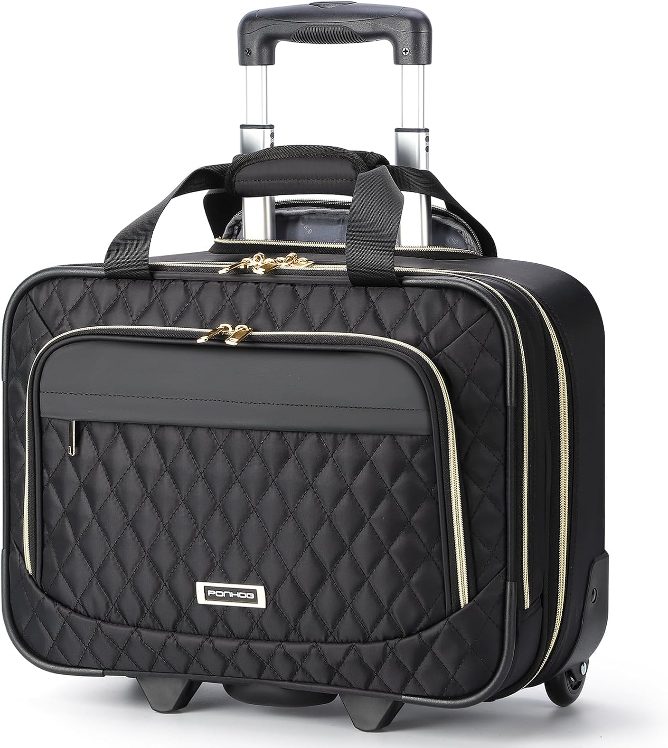 Rolling laptop bag 15.6 inch black, 3 compartments, flight-approved carry-on with wheels