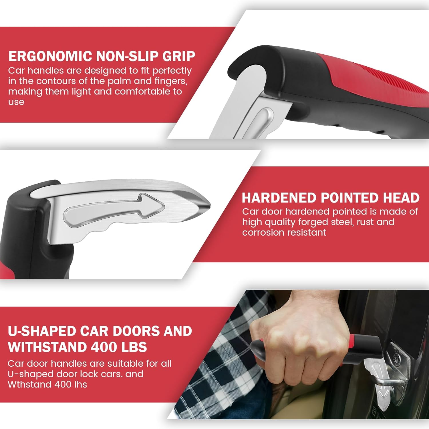 Car assist handle 2-pack with seatbelt cutter and window breaker, 181kg support
