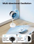 White pedestal fan with 3D oscillation and adjustable height, ultra-quiet 26 dB operation