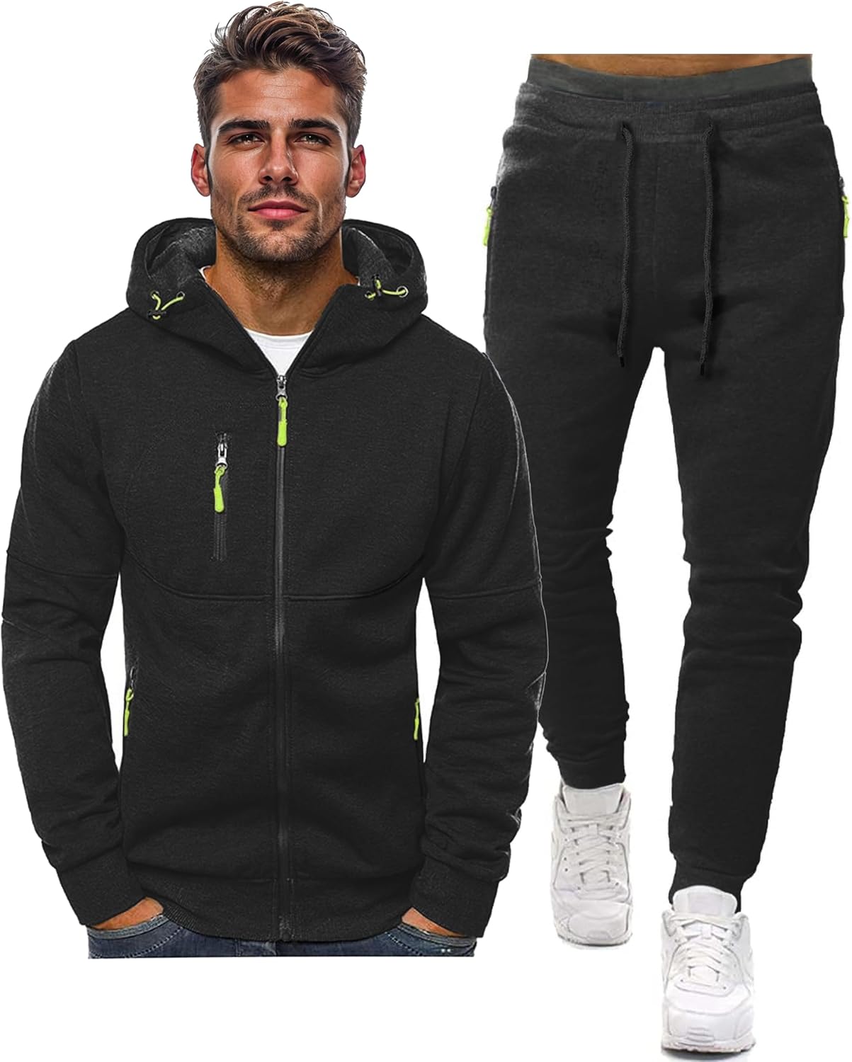 Men's tracksuit set slim fit, lightweight breathable pullover and trousers, casual sporty