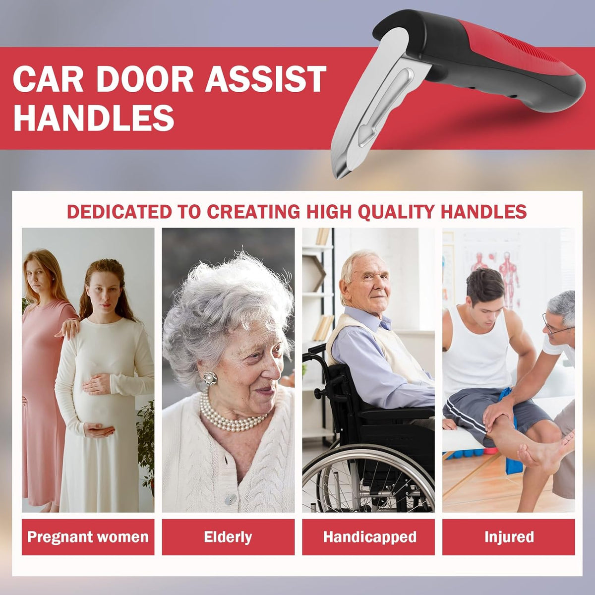 Car assist handle 2-pack with seatbelt cutter and window breaker, 181kg support