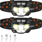 LED headlamp 2-pack rechargeable with motion sensor, 1200 lumen IPX4 waterproof