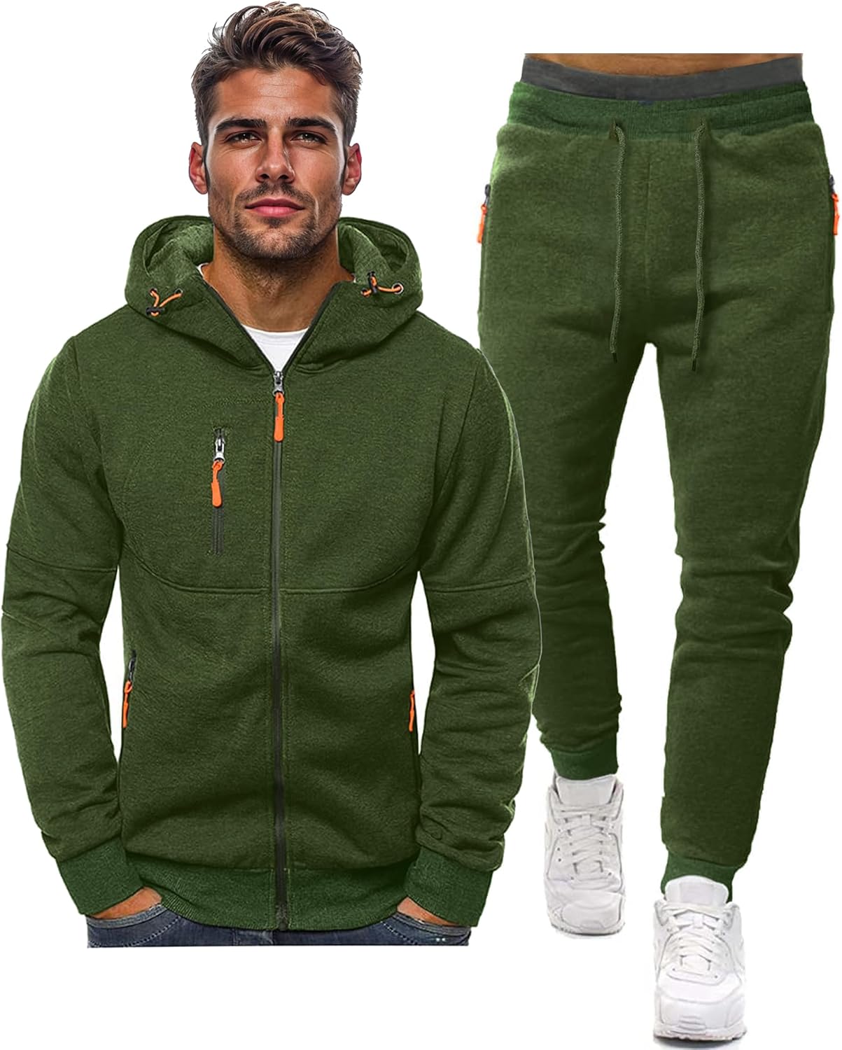 Men's tracksuit set slim fit, lightweight breathable pullover and trousers, casual sporty
