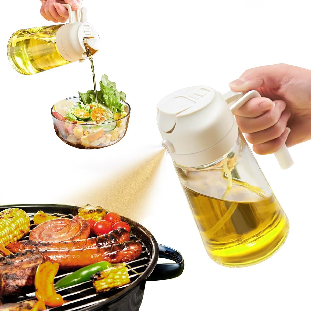 Olive oil sprayer bottle 2-in-1 spray and pour 470mL food-grade glass