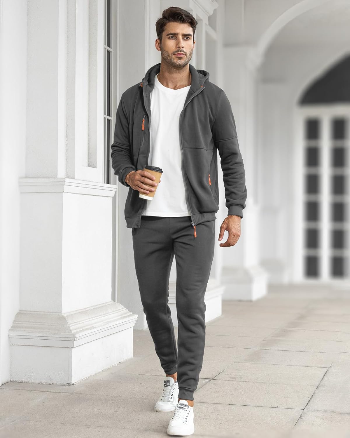 Men's tracksuit set slim fit, lightweight breathable pullover and trousers, casual sporty