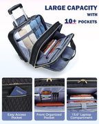Rolling laptop bag 15.6 inch black, 3 compartments, flight-approved carry-on with wheels