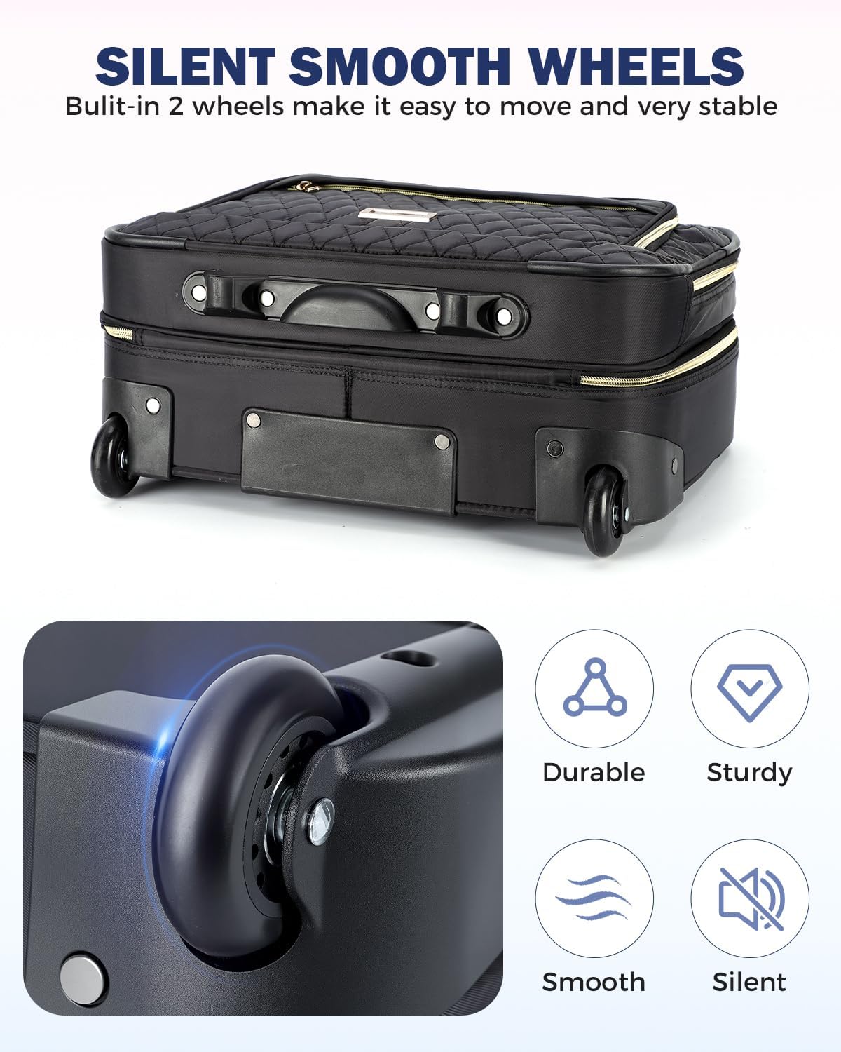Rolling laptop bag 15.6 inch black, 3 compartments, flight-approved carry-on with wheels