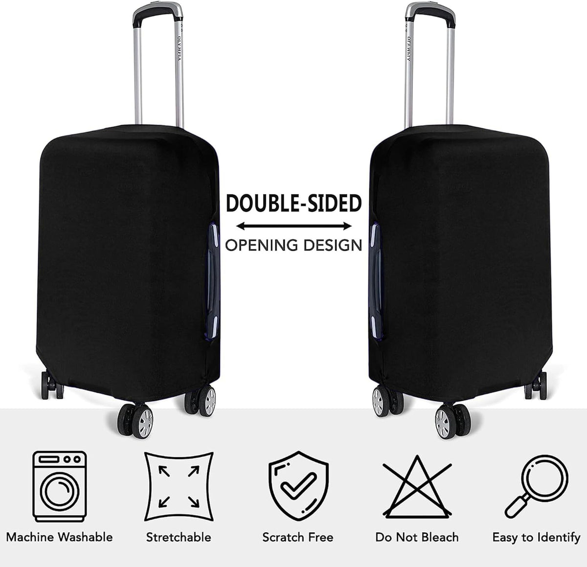 3-piece black stretchable luggage cover set, anti-tear and dustproof, sizes S M L