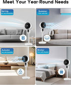 White pedestal fan with 3D oscillation and adjustable height, ultra-quiet 26 dB operation