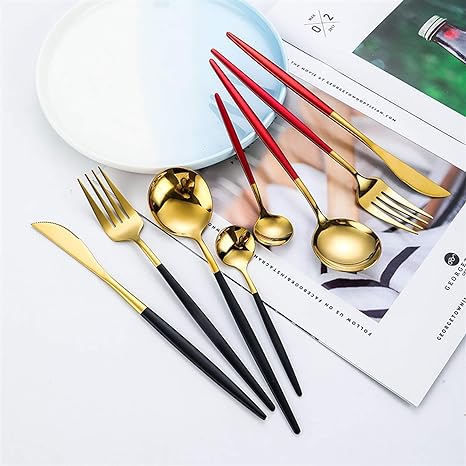 Cutlery set 24-piece gold and silver stainless steel luxury dining flatware