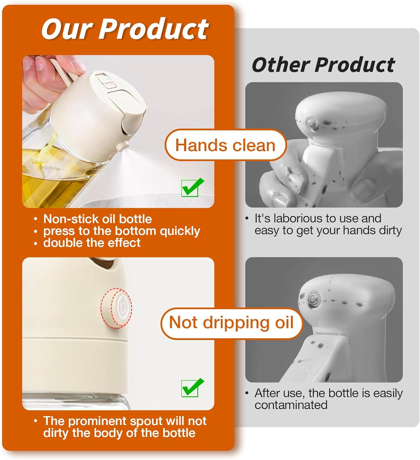 Olive oil sprayer bottle 2-in-1 spray and pour 470mL food-grade glass