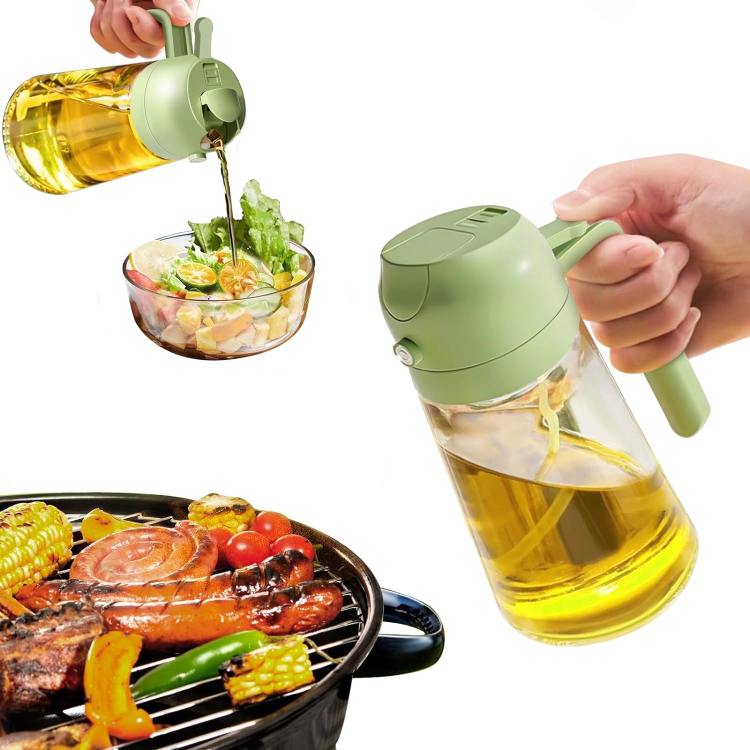 Olive oil sprayer bottle 2-in-1 spray and pour 470mL food-grade glass