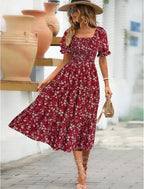 Women's floral mini dress with puff sleeves and tied waist, summer style