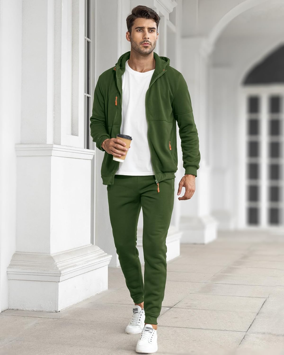 Men's tracksuit set slim fit, lightweight breathable pullover and trousers, casual sporty