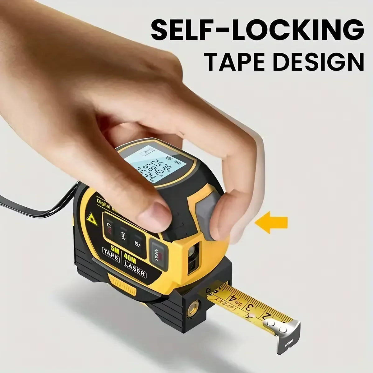 3-in-1 laser tape measure 60M range with digital display and cross laser