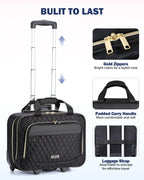 Rolling laptop bag 15.6 inch black, 3 compartments, flight-approved carry-on with wheels