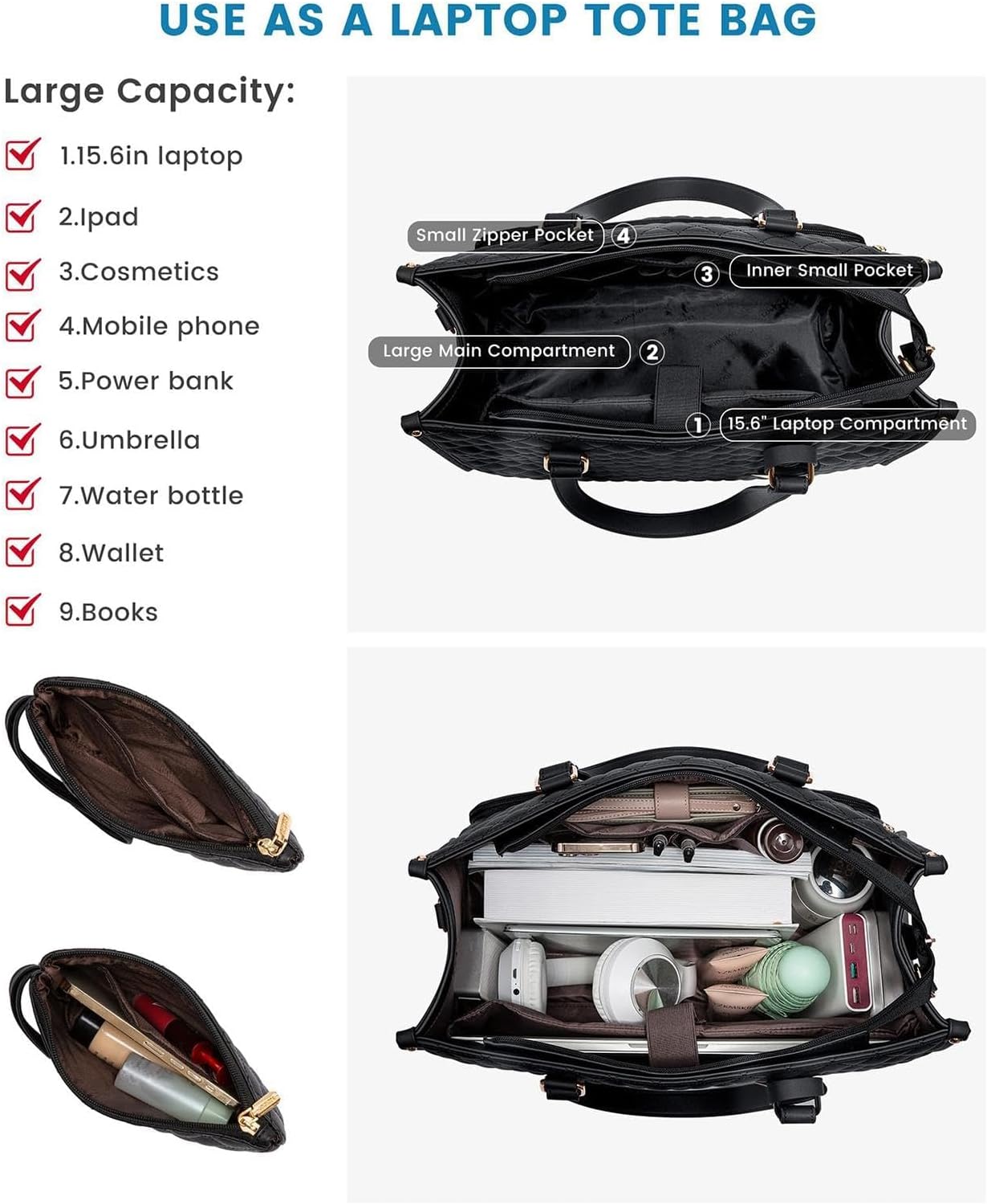 Insulated lunch and laptop bag 2-in-1 leakproof tote for work and travel