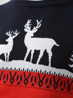 Christmas Sweater Men Reindeer Motif Knit Pullover Crew Neck