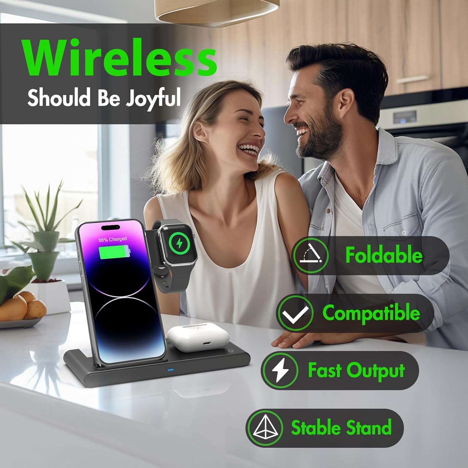 3-in-1 wireless charger stand for iPhone Apple Watch and AirPods fast 18W charging