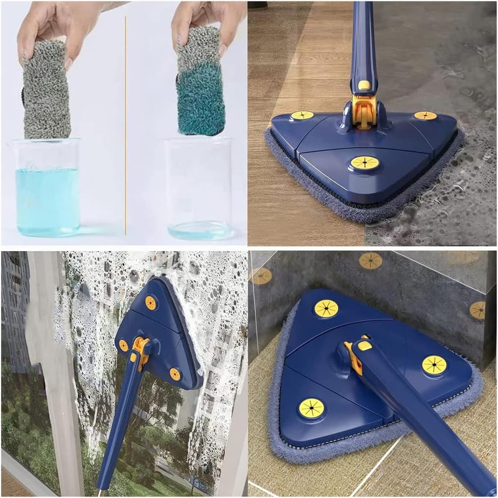 360 triangular spin mop with push-pull wringing and microfiber pad, extendable handle