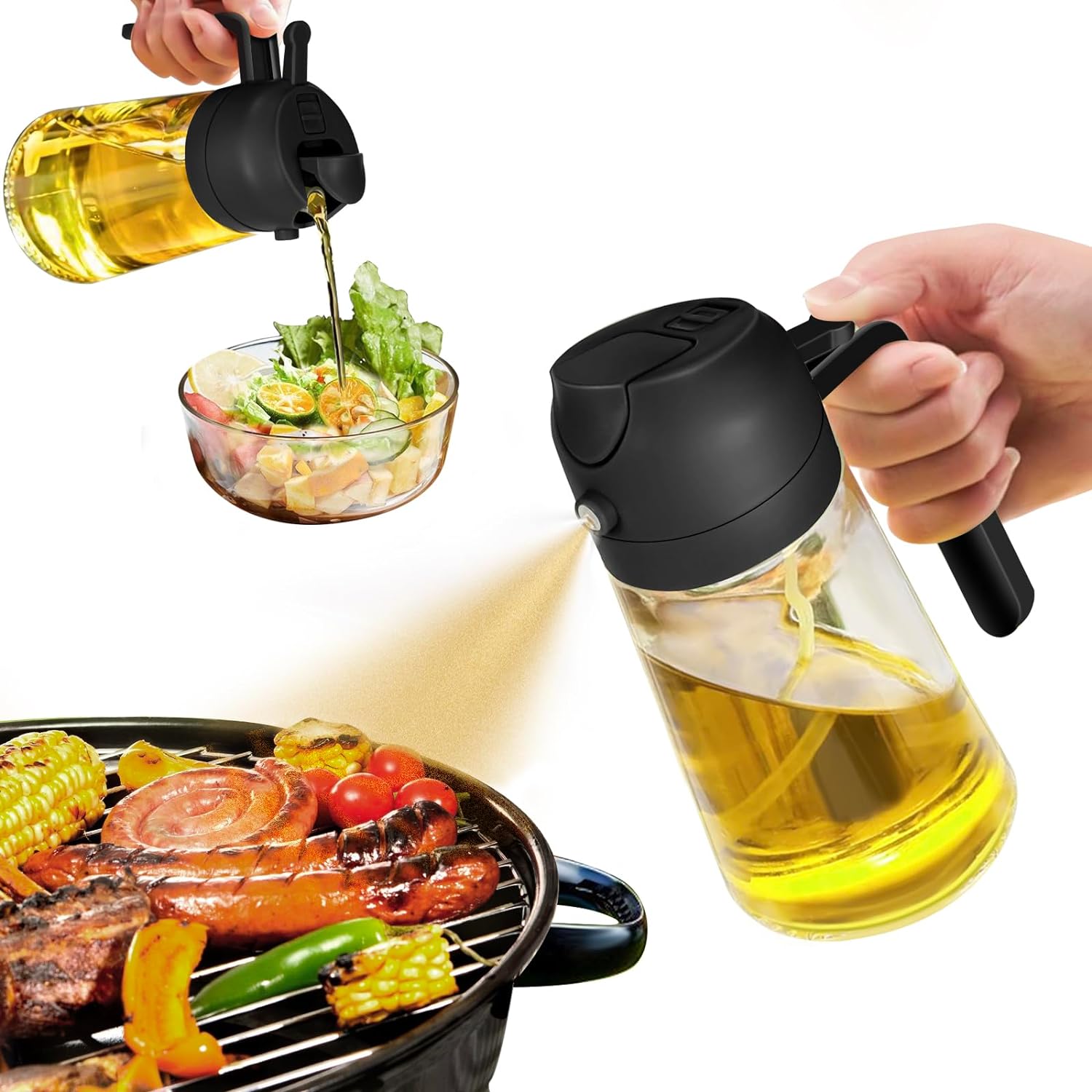 Olive oil sprayer bottle 2-in-1 spray and pour 470mL food-grade glass