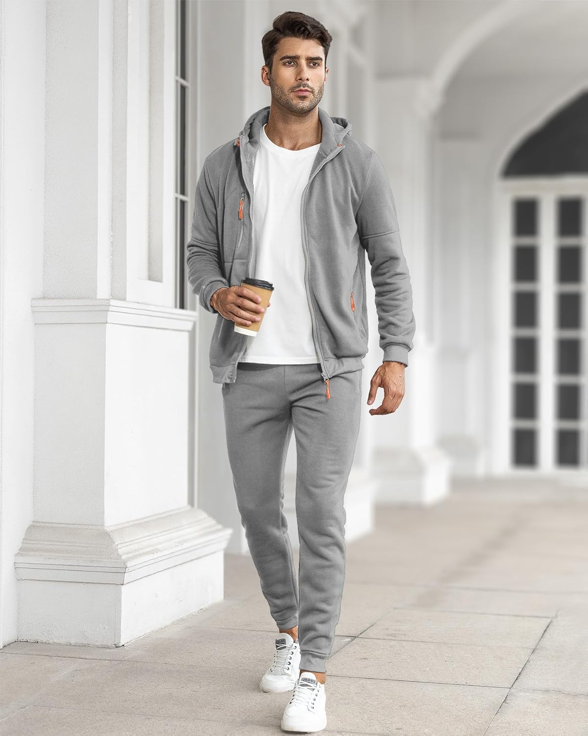 Men's tracksuit set slim fit, lightweight breathable pullover and trousers, casual sporty