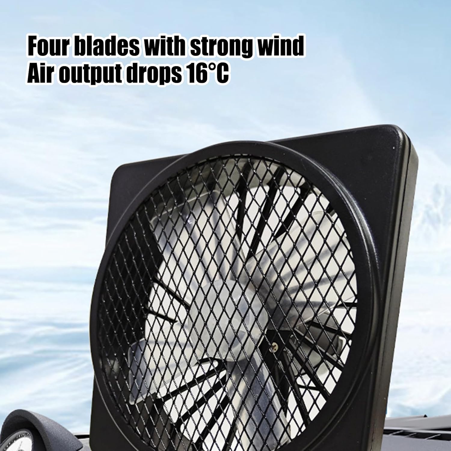 Car cooling fan 12V USB with 360° rotation, quiet brushless motor