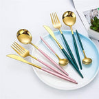 Cutlery set 24-piece gold and silver stainless steel luxury dining flatware