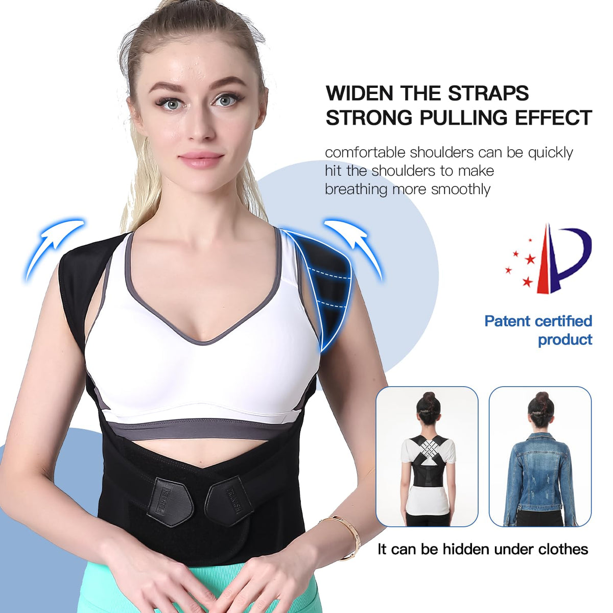 Posture corrector brace adjustable unisex back alignment support S to 2XL