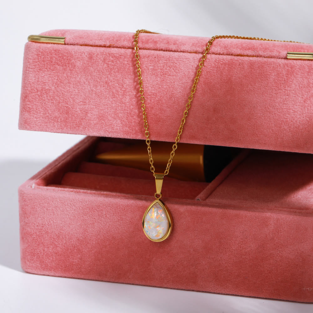 Opal drop pendant necklace 18K gold teardrop natural opal minimalist