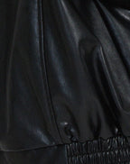 Women's oversized PU leather jacket in brown and black, relaxed fit streetwear style