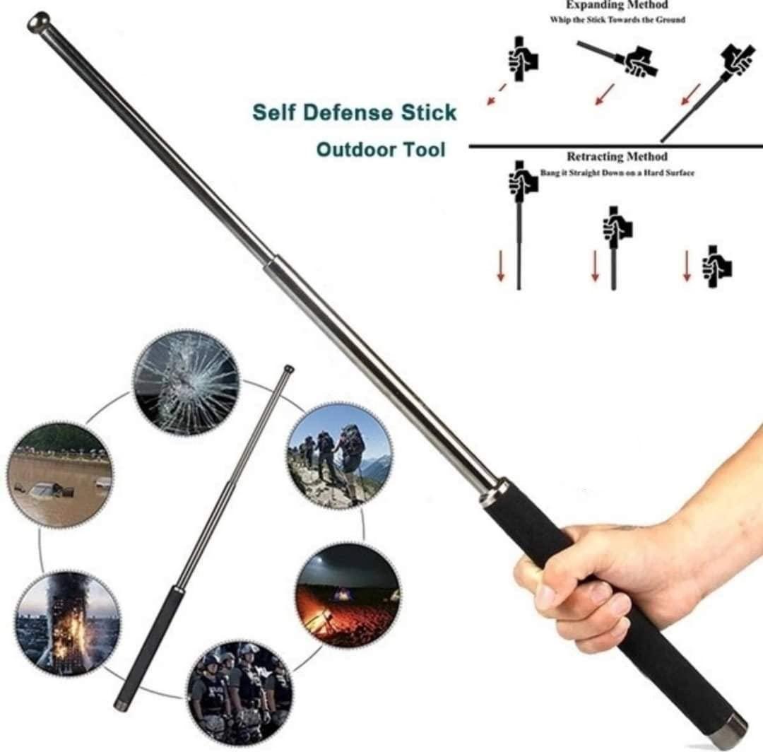 Self-defense walking stick with anti-slip grip and one-click mechanism, alloy urban safety