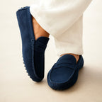 Men's suede loafers slip-on boat shoes in calf suede leather, laceless design