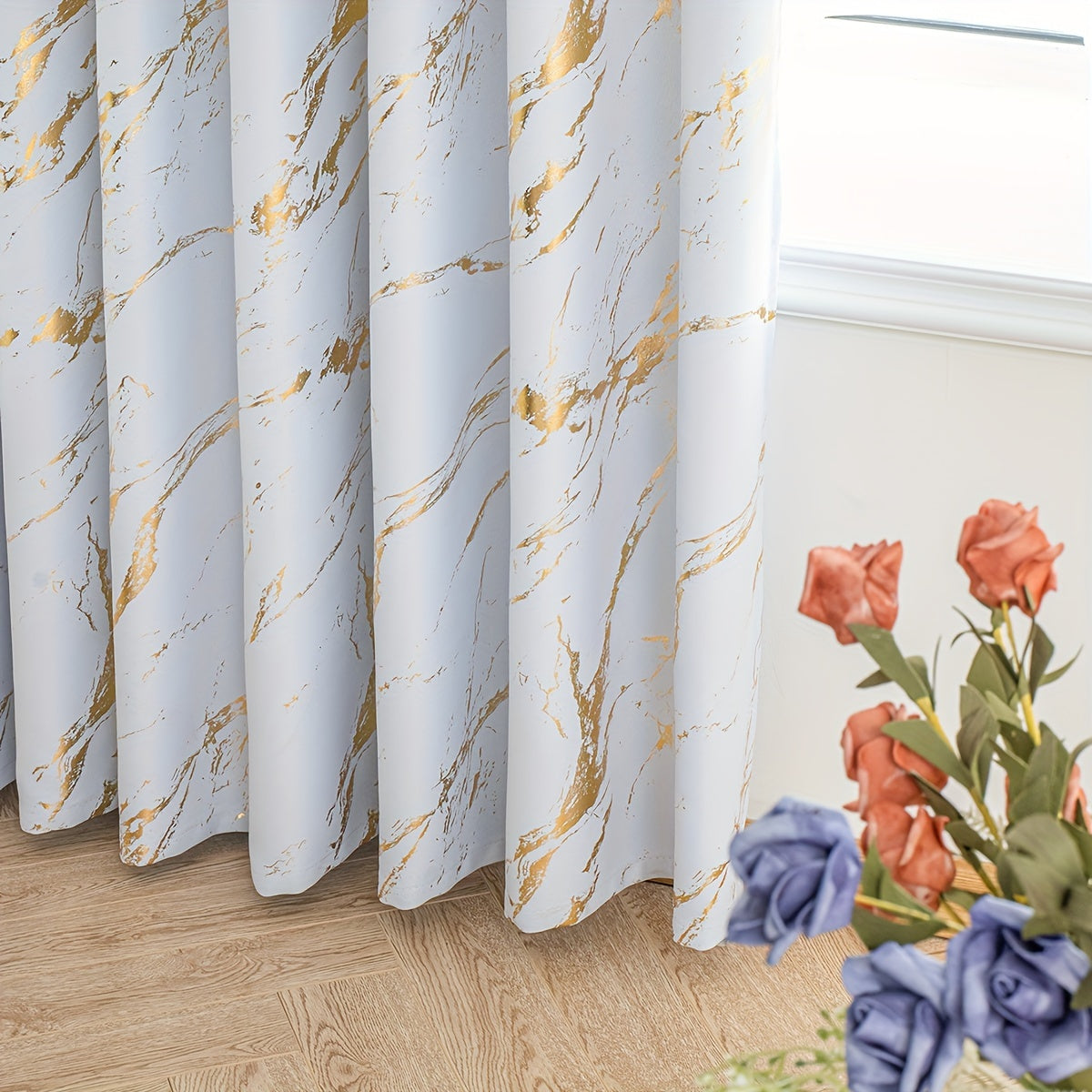 2 piece blackout curtains bronzing marble print ring top for bedroom and living room