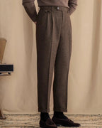 Men's herringbone wool trousers high waist pleated front tailored fit
