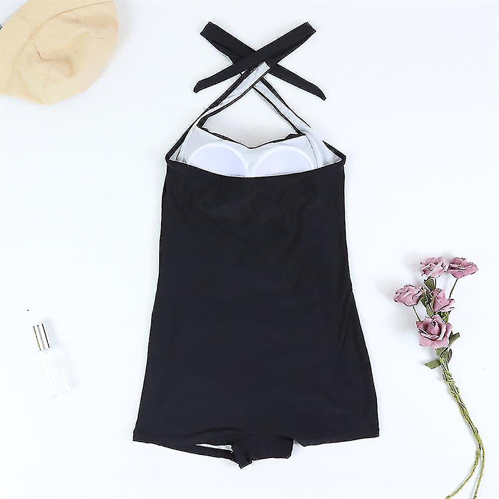One Piece Swimsuit Women Boyleg Full Coverage Solid Woven Fabric