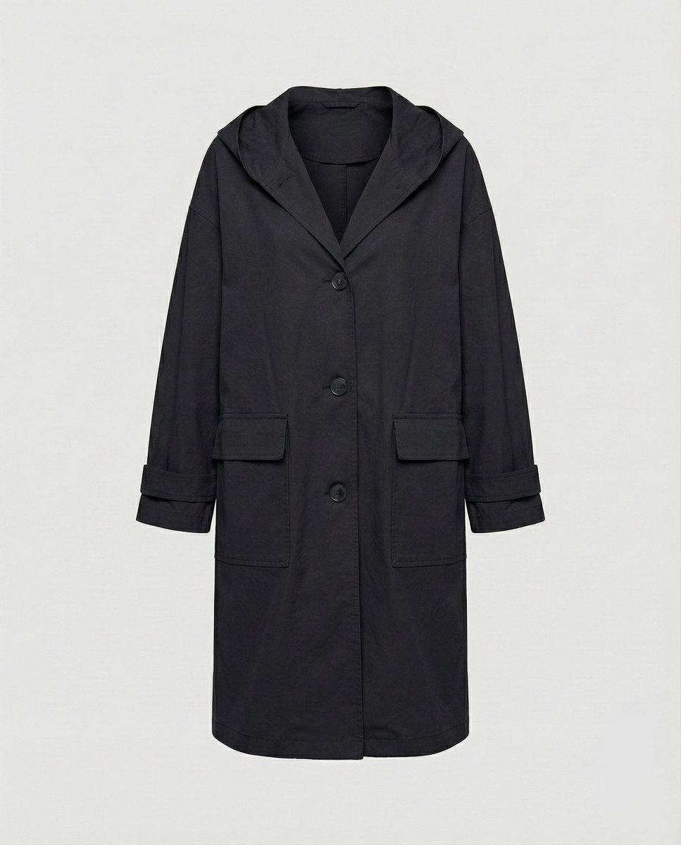 Women hooded water repellent trench coat maxi length in beige