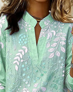 Women's floral blouse with V-neck, lightweight pastel print, spring summer
