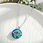 Evil eye necklace women's protection amulet silver with blue accent pendant